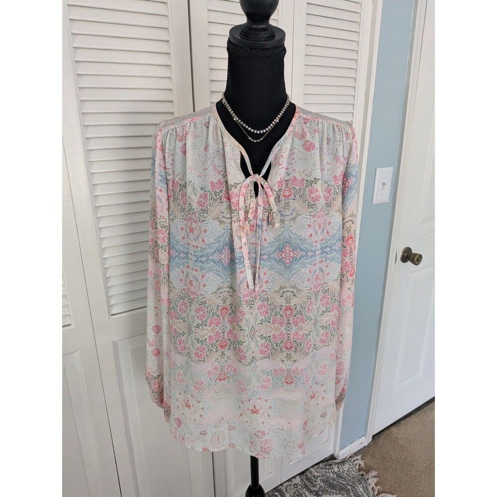 Violet + Claire Top Women's L Cute Hippie Boho Pink Floral Popover Shirt Blouse